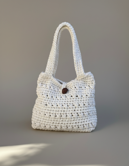 Bolso Mancor de crochet artesanal en color crema hecho a mano en Mallorca
